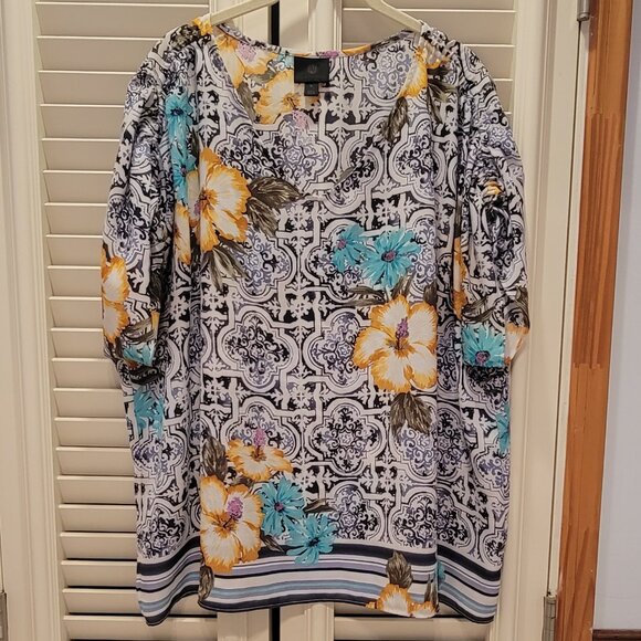 JM Collection Tropicallia Tile Blouse - Picture 3 of 10